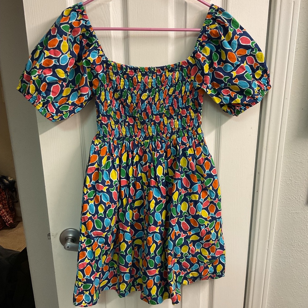 Compania fantastica hake print smocking pockets small mini dress small nwt - Picture 3 of 9